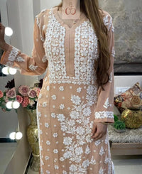 3d Jasmin Muslin Kurti - chikankariofficial