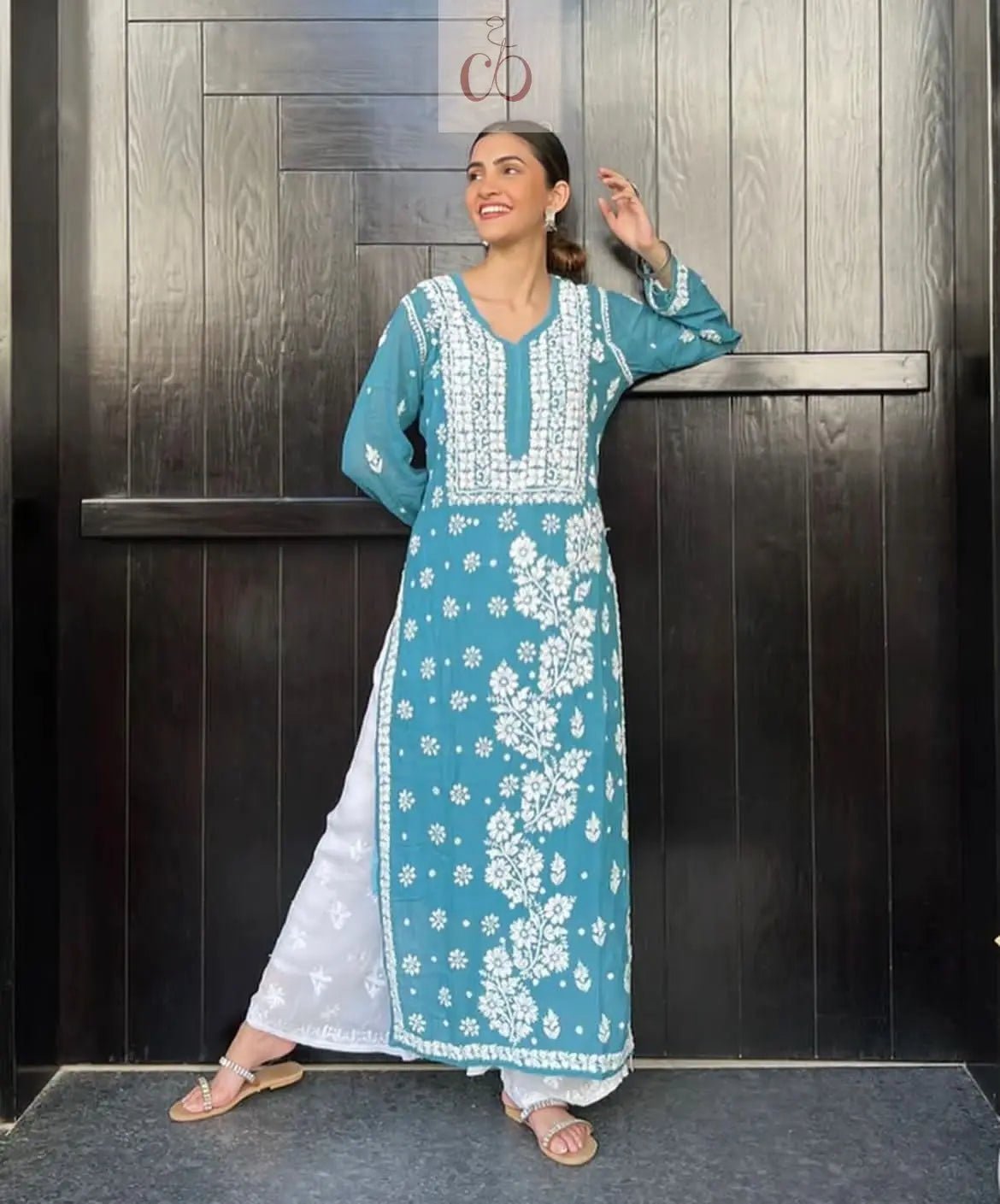 3d Jasmin Muslin Kurti - chikankariofficial