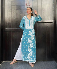 3d Jasmin Muslin Kurti - chikankariofficial