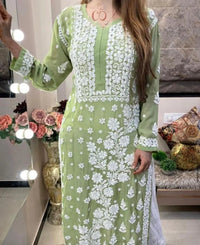 3d Jasmin Muslin Kurti - chikankariofficial