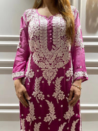 3D leaf Luxe Chikankari kurti - chikankariofficial