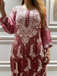 3D leaf Luxe Chikankari kurti - chikankariofficial