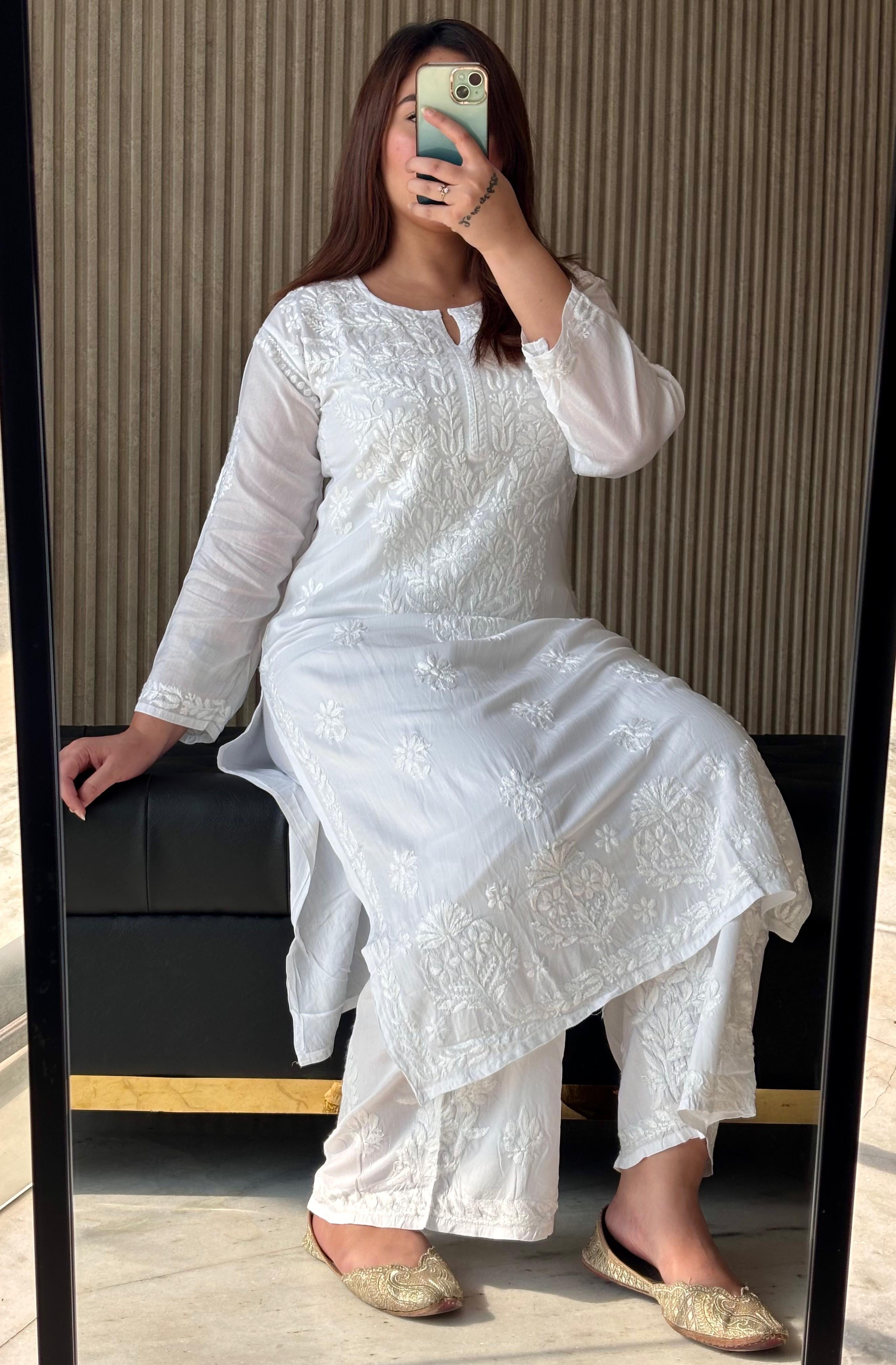 White Modal Cotton Kurta With plazzo