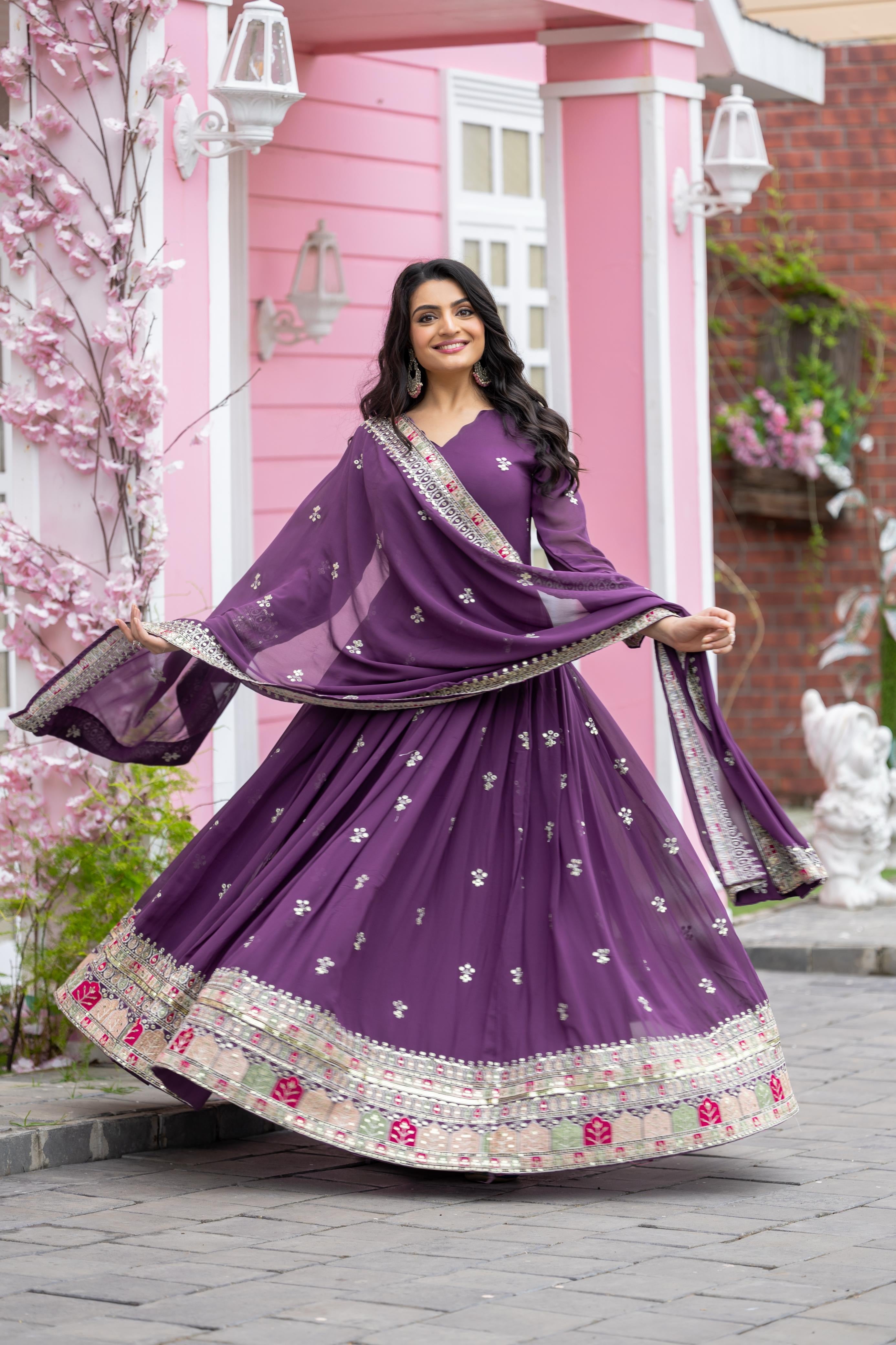 Heavy embroidery 3pc Purple Set
