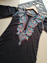 Black Multi Colored Thread Kurta