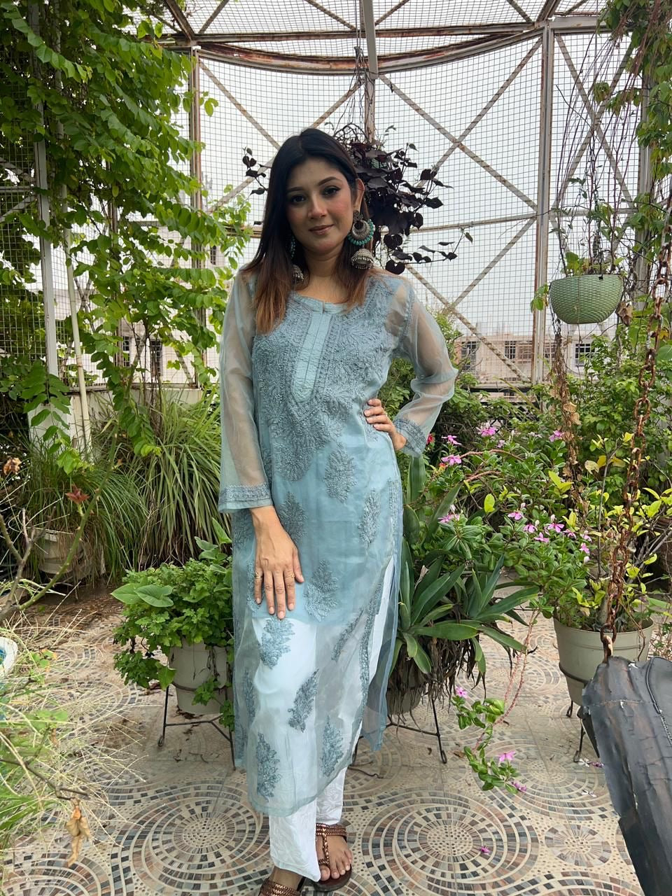 Organza Tone To tone Kurta with Inner & Pant