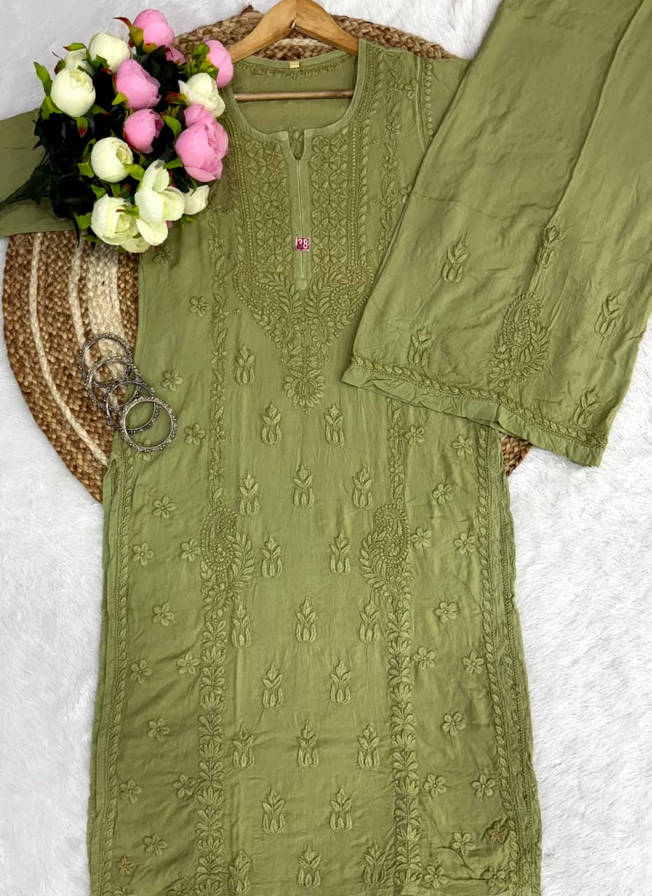 Anchor Thread Beautiful 3D Panel Hand Work Modal Kurti & Plazo Set