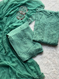 Zoya 3pc Set Golden Muqaish Work Chikankari Hand worked