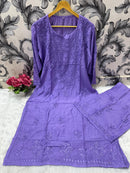 Zara Dyeable Kurta plazzo Set with Fine embroidery