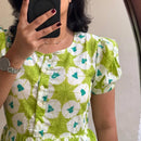 Green Flower ikkat print Cotton Full Flair Middy Gown