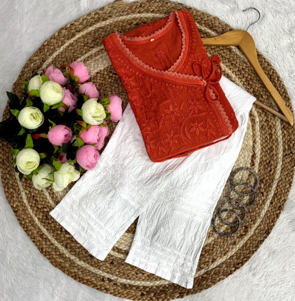 Ghas patti Hand rayon work dot Dori Angrakha