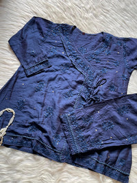 Muqaish Short Angrakha with lace pocket pant