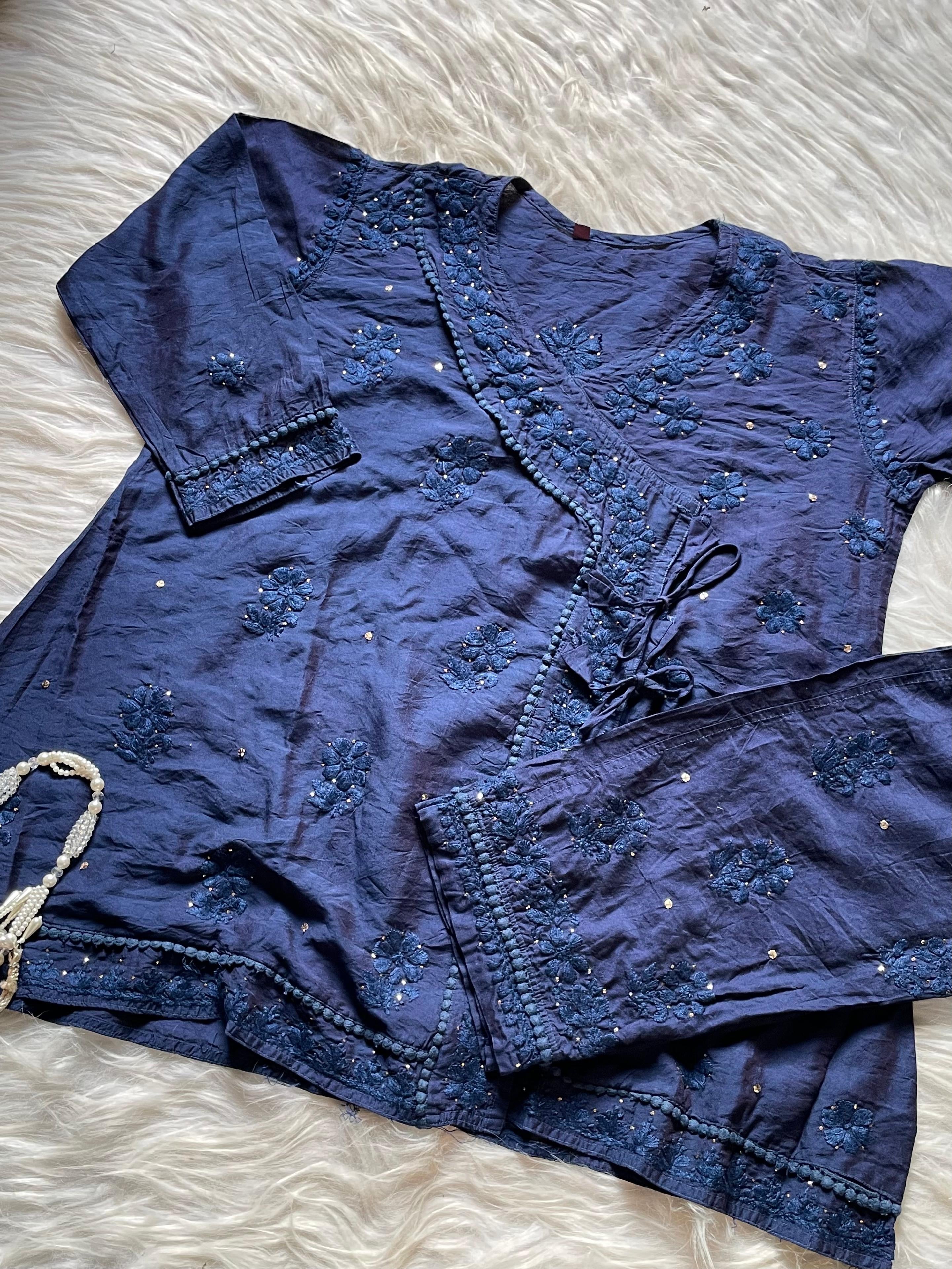 Muqaish Short Angrakha with lace pocket pant