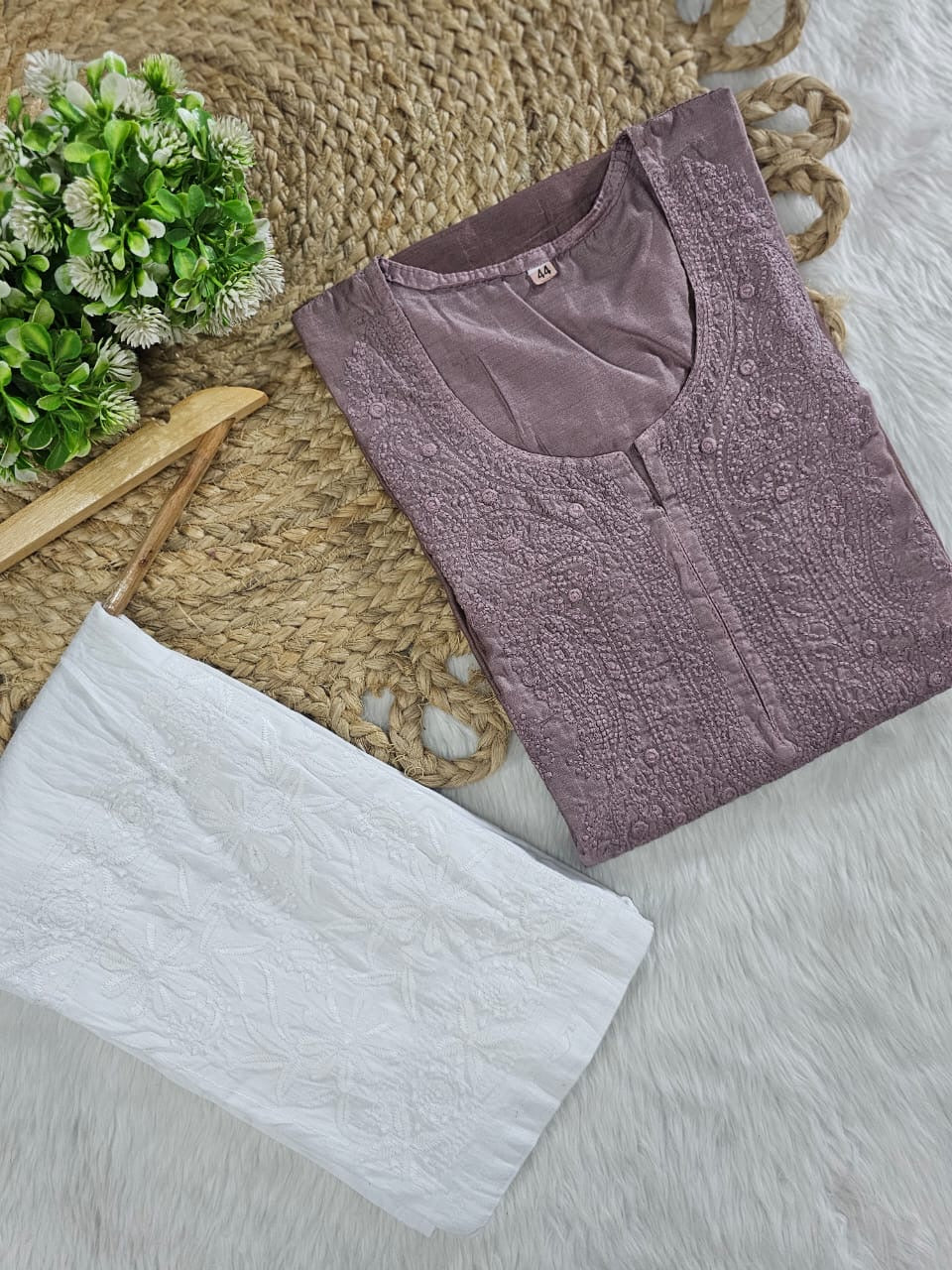 Exclusive chanderi dual shades machine work kurti