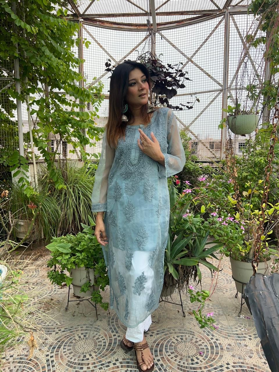 Organza Tone To tone Kurta with Inner & Pant