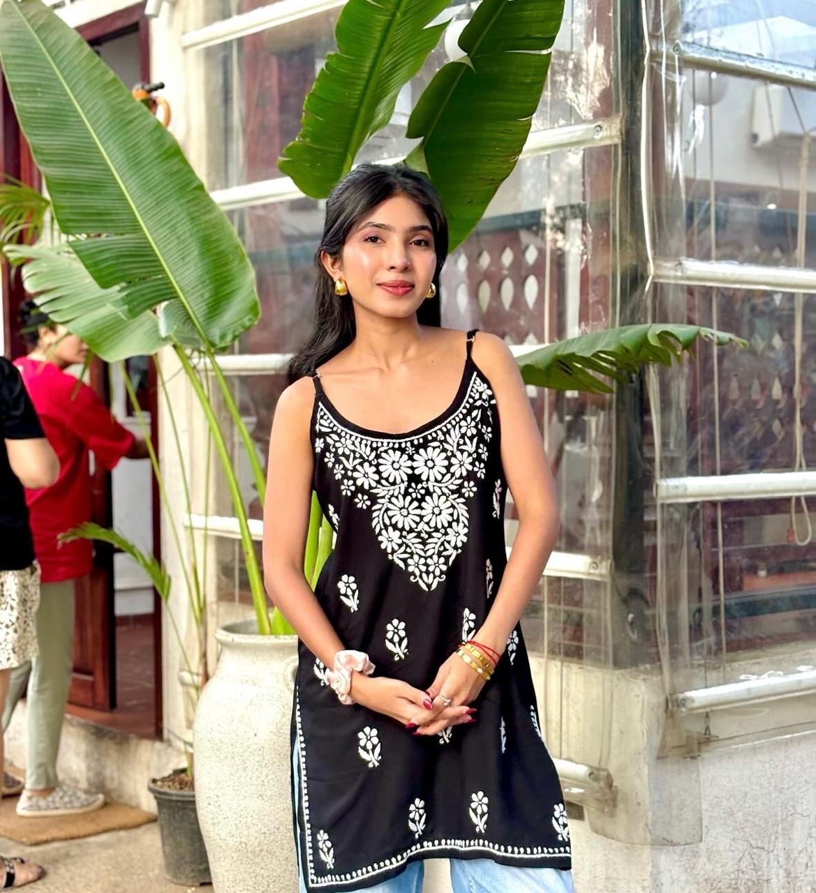 Daily Wear Comfort chikankari Noodle Strap Kurti