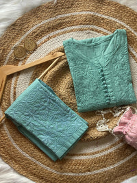 Noor Dobby Cotton Dyed Kurti With White embroidered Pant