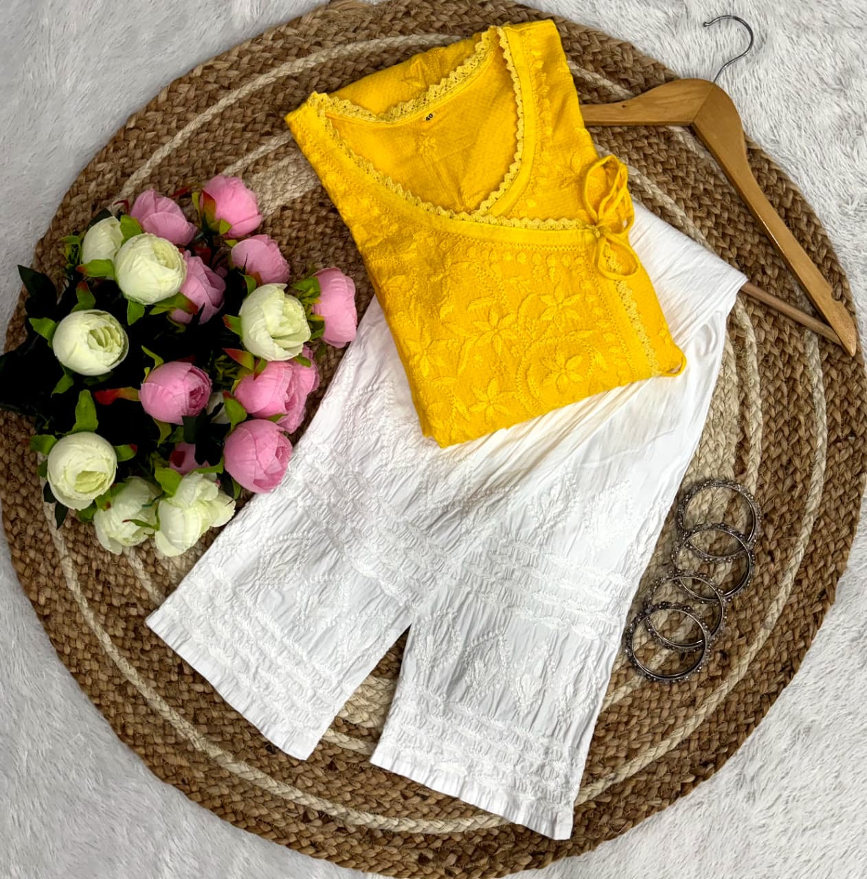 Ghas patti Hand rayon work dot Dori Angrakha