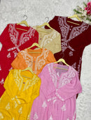 Rayon Soft Kurtis with White embroidery