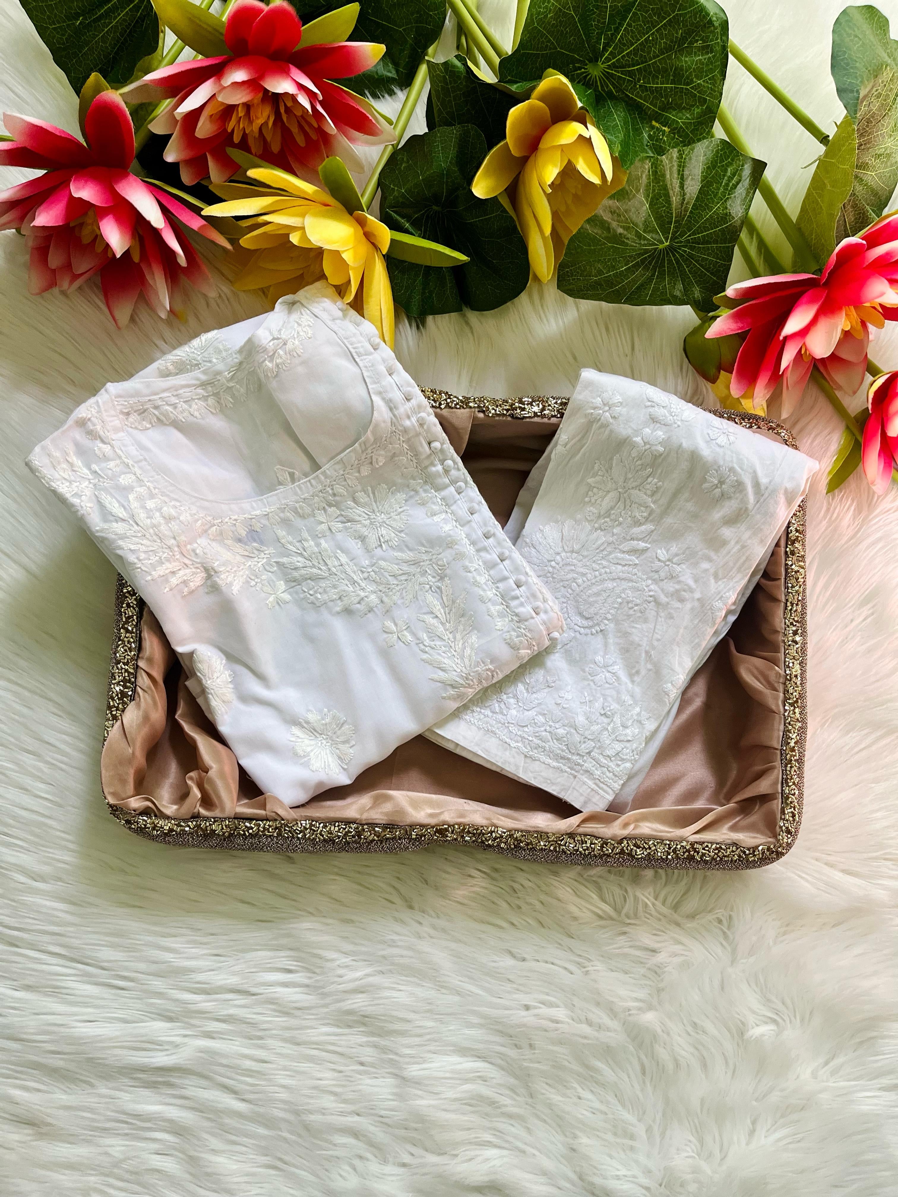 Plus size White Celebrities Favourite Chikankari combo