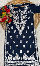 Lucknowi Chikankari Polister Thread Beautiful Ghas Patti Hand Modal Kurti