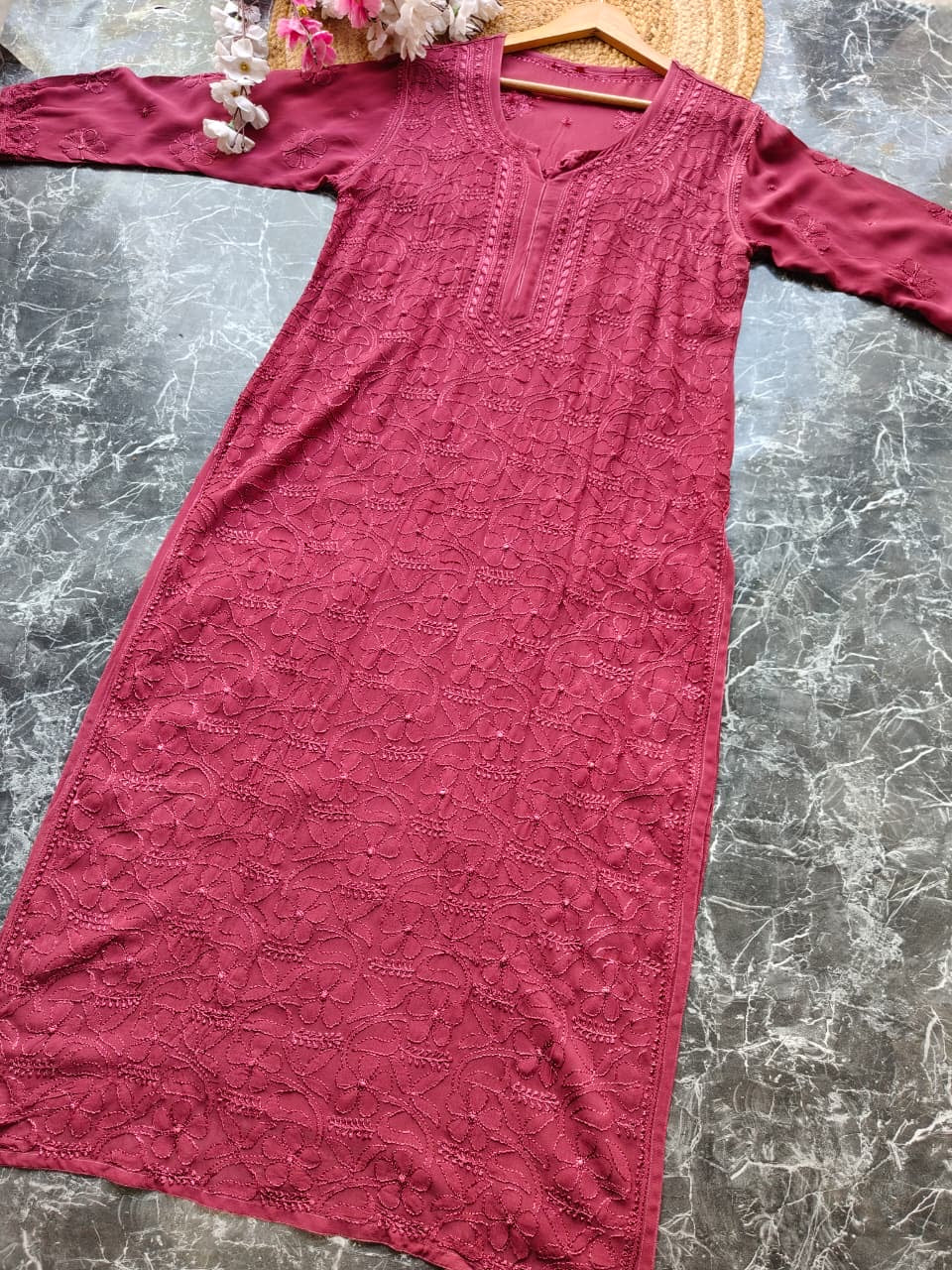 Premium viscose kurti With resham jaal allover work