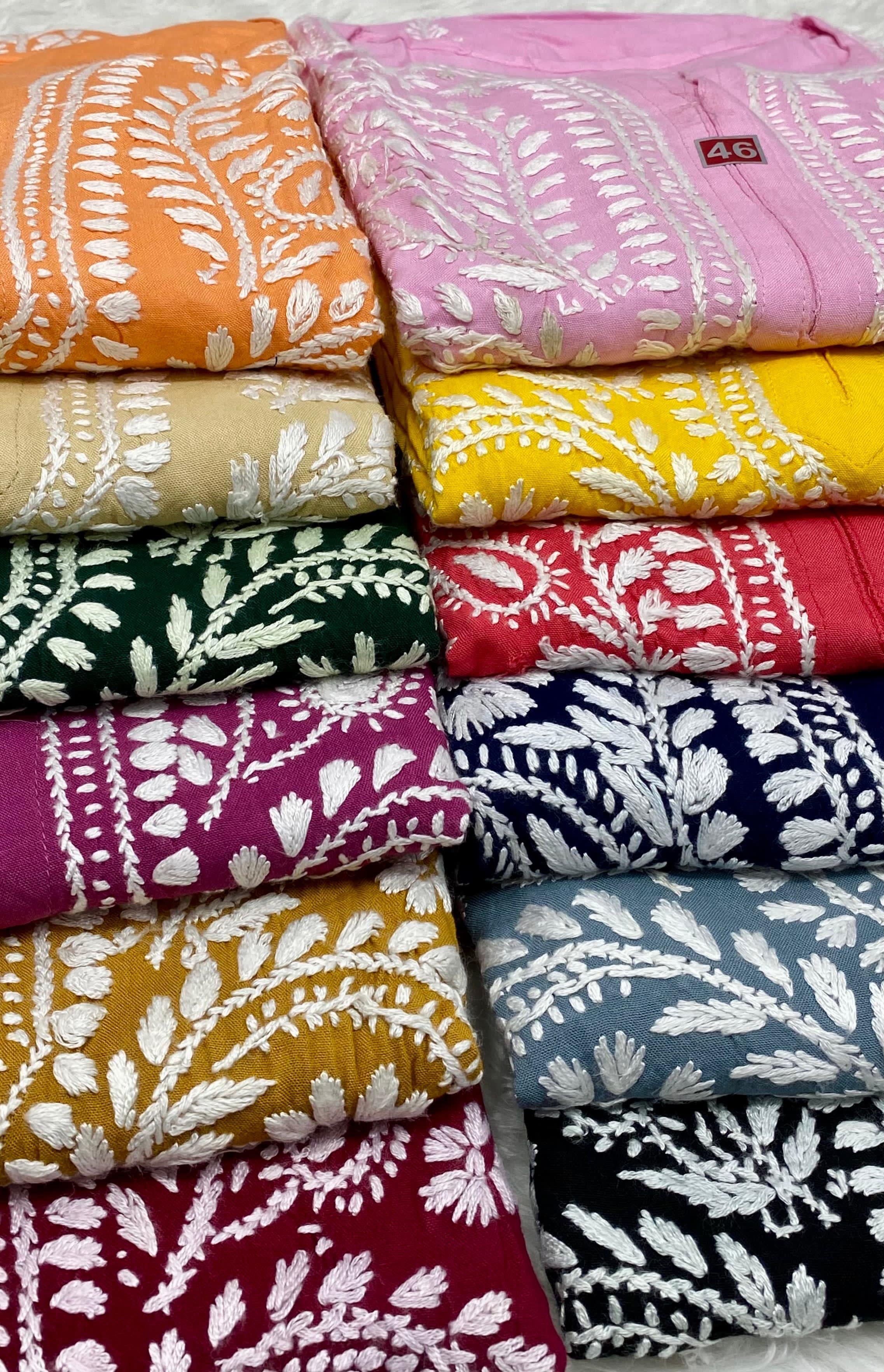 Rayon Soft Kurtis with White embroidery