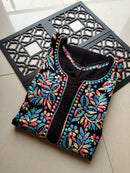Black Multi Colored Thread Kurta