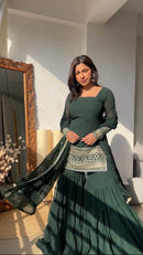 Zaiba 3pc Royal Green Foux georgette’s set