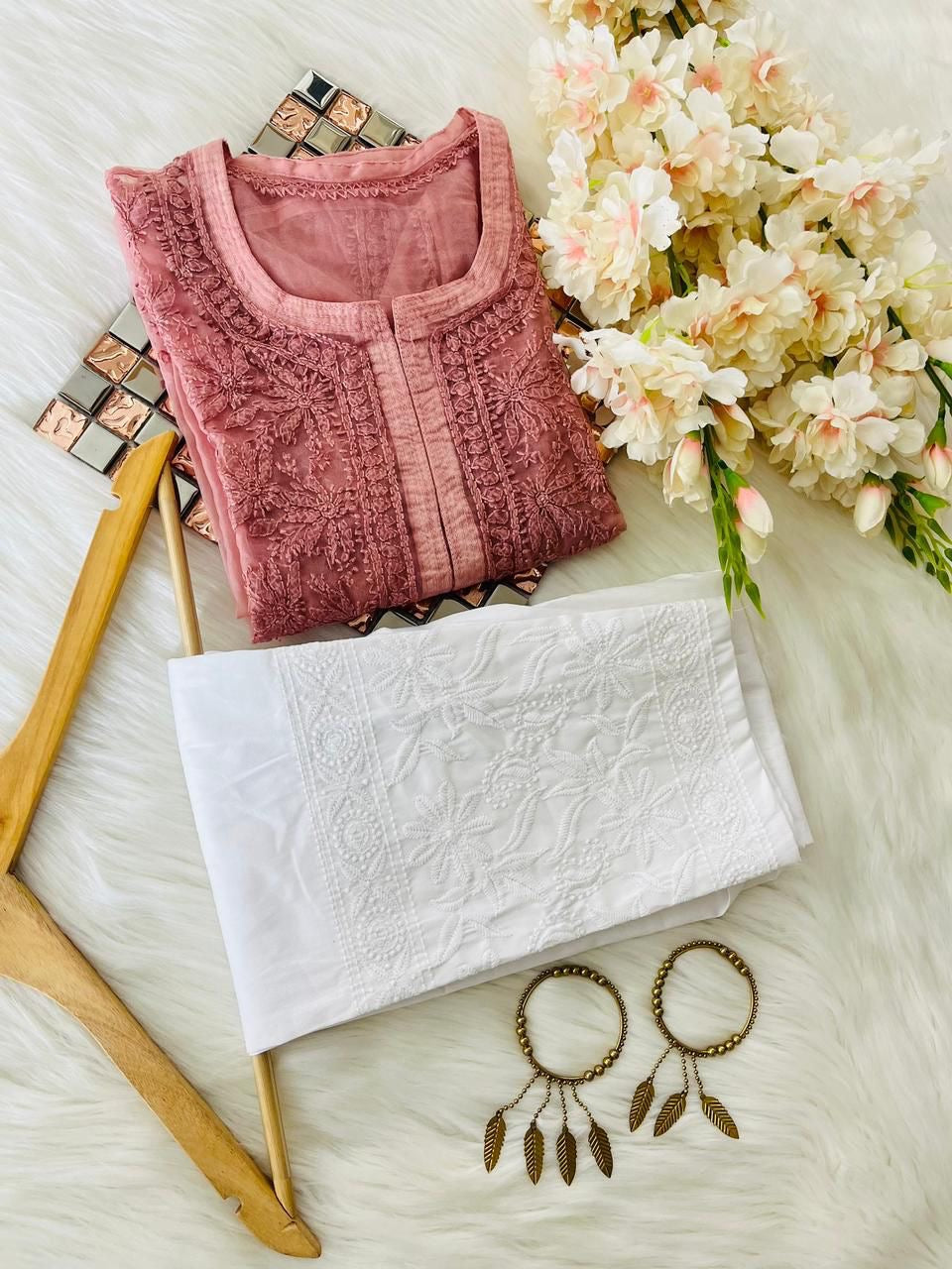 Organza Tone To tone Kurta with Inner & Pant