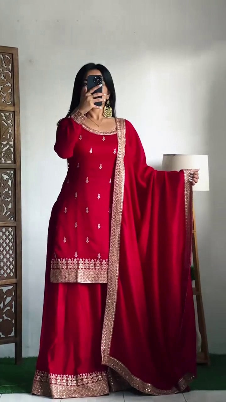 Naveli Khatri designer Red Silk 3pc Set
