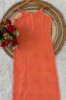 Ghass patti Hand Work sleevless Rayon long top