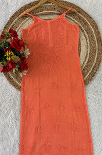 Ghass patti Hand Work sleevless Rayon long top