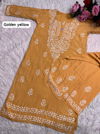 Lucknawi Heavy work Rayon Kurti with Free size plazzo