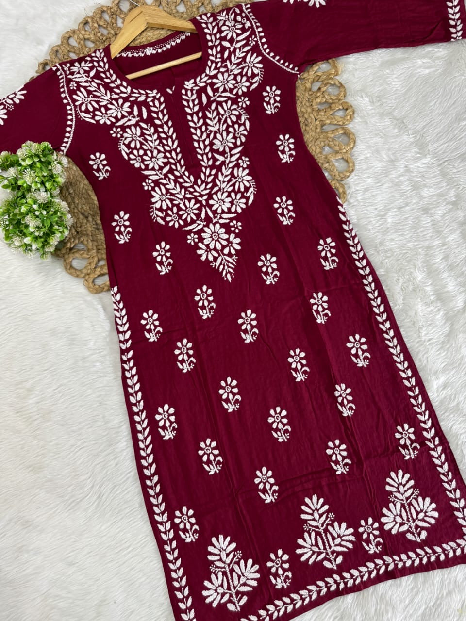 Rayon Long Chikan Kurtas