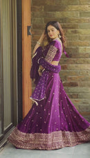 Purple Satin Silk Lehenga
