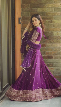 Purple Satin Silk Lehenga