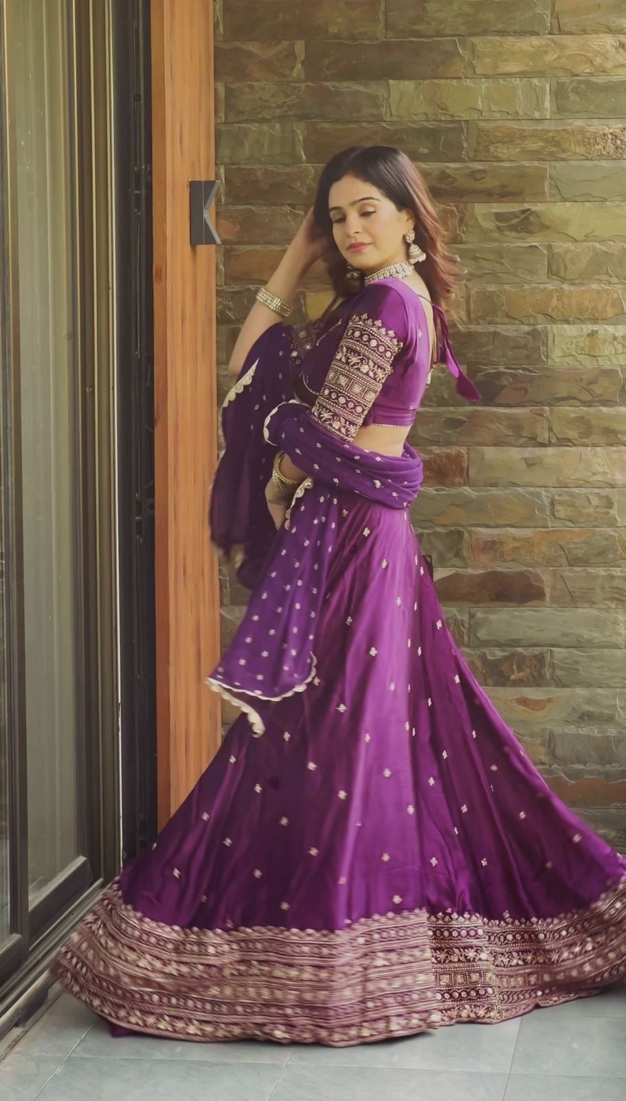 Purple Satin Silk Lehenga