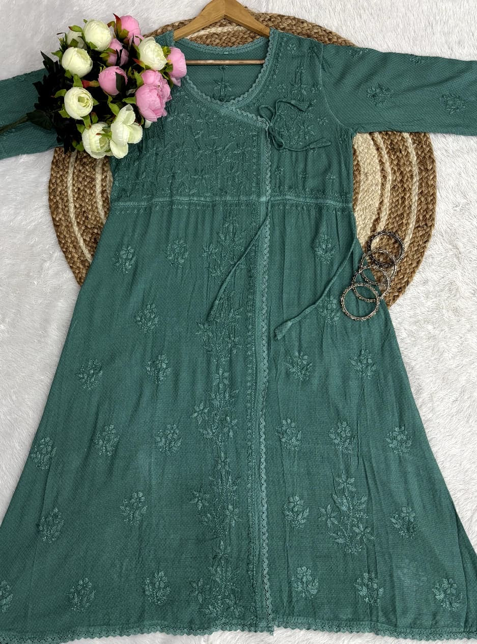 Ghas patti Hand rayon work dot Dori Angrakha