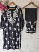 Rayon Highquality Finest White embroidered KurtaSet