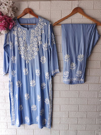 Rayon Highquality Finest White embroidered KurtaSet