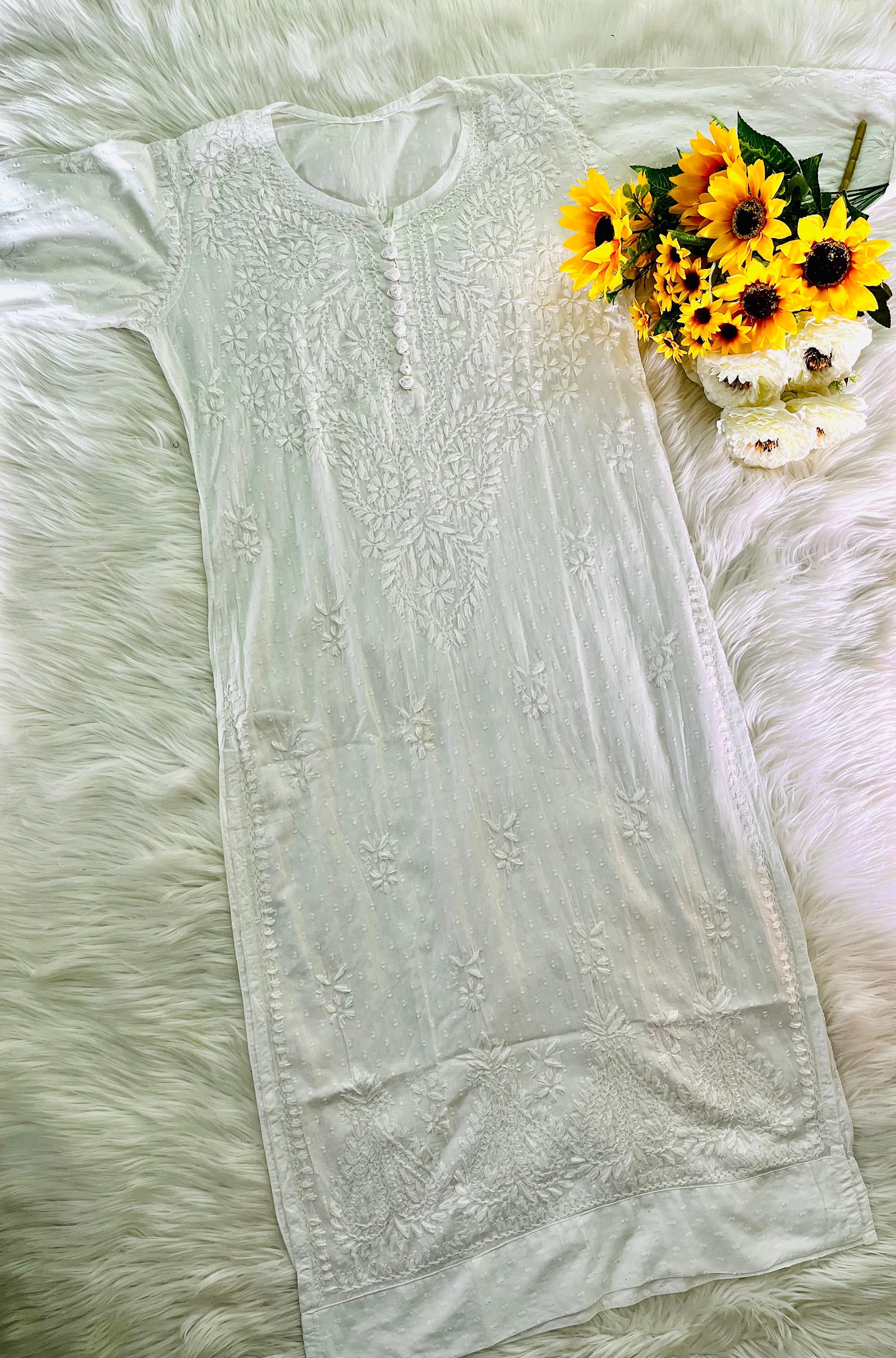 Saiyara Inspired White chikankari Dobby cotton Kurta
