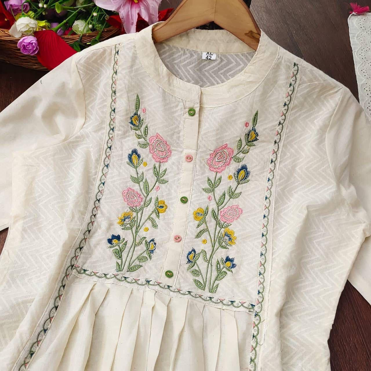 Nikhat Safed  Shiffli Kurta Pant dupatta 3pc Set