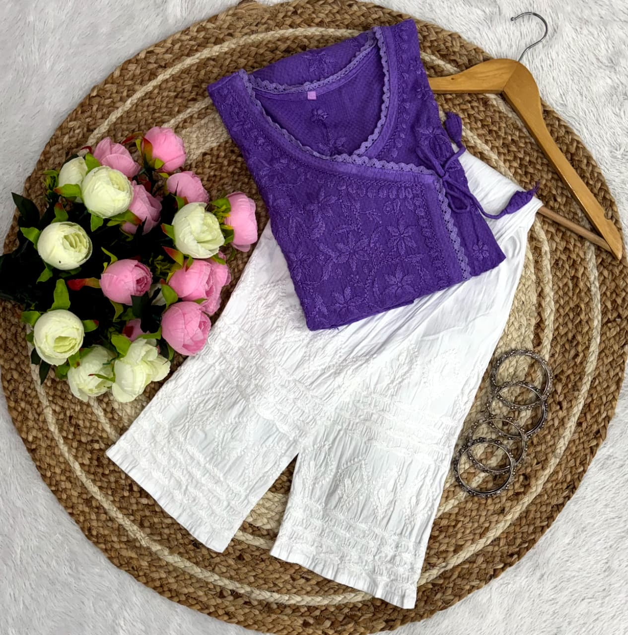 Ghas patti Hand rayon work dot Dori Angrakha