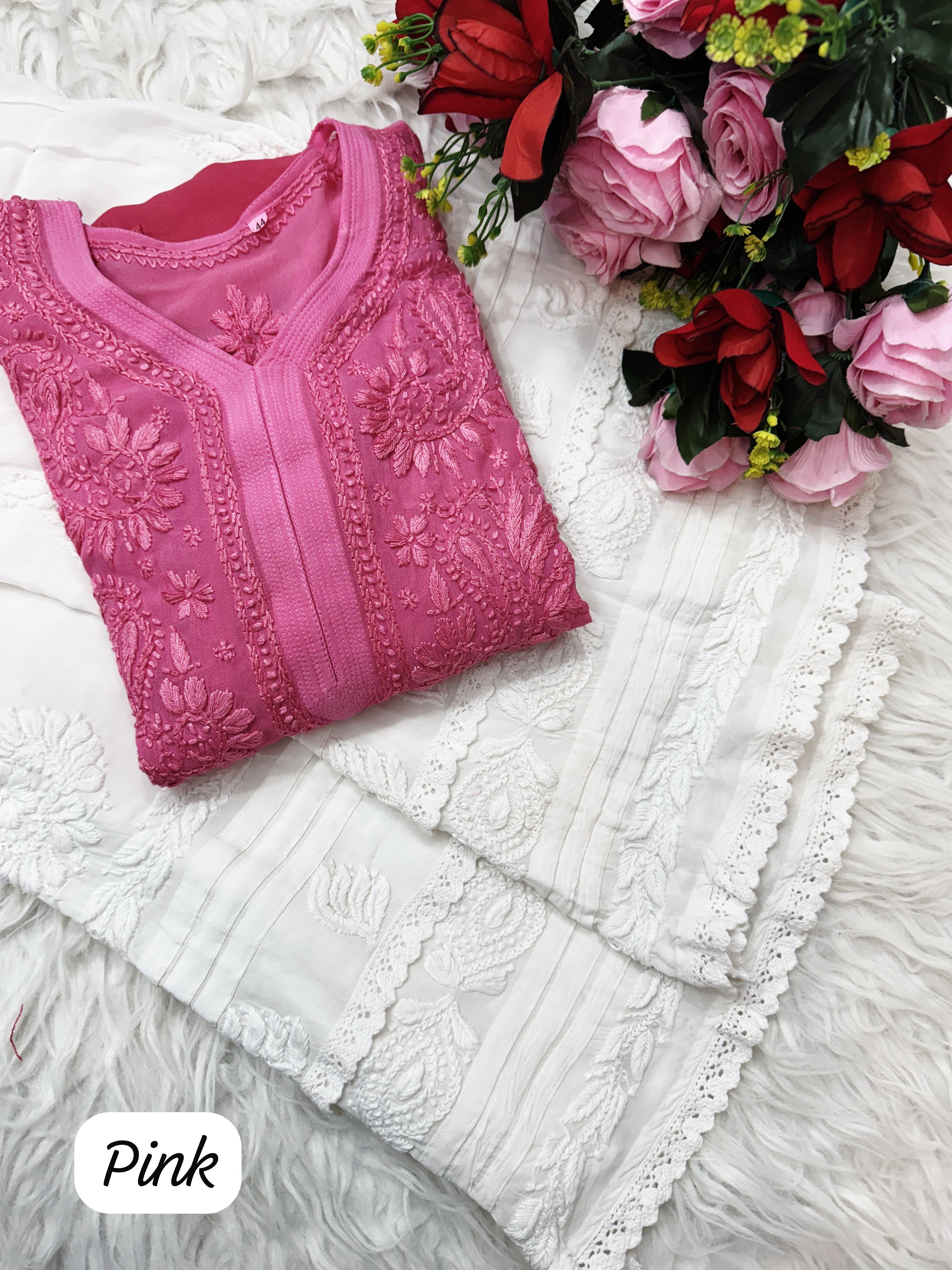 3d Lucknowi Ghaspatti Pure handwork Viscose Kurta with inner