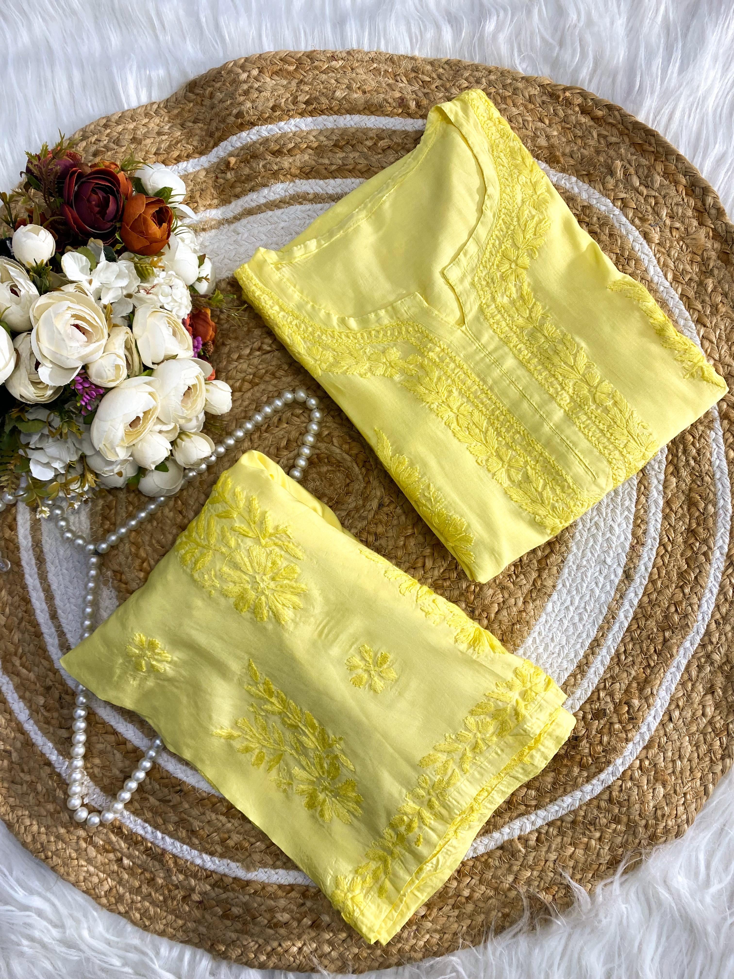 Iddat Premium chikankari Soft pastel shades kurti With Plazzo