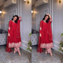 Red Aliya Cut Gown with Plazzo & Dupatta