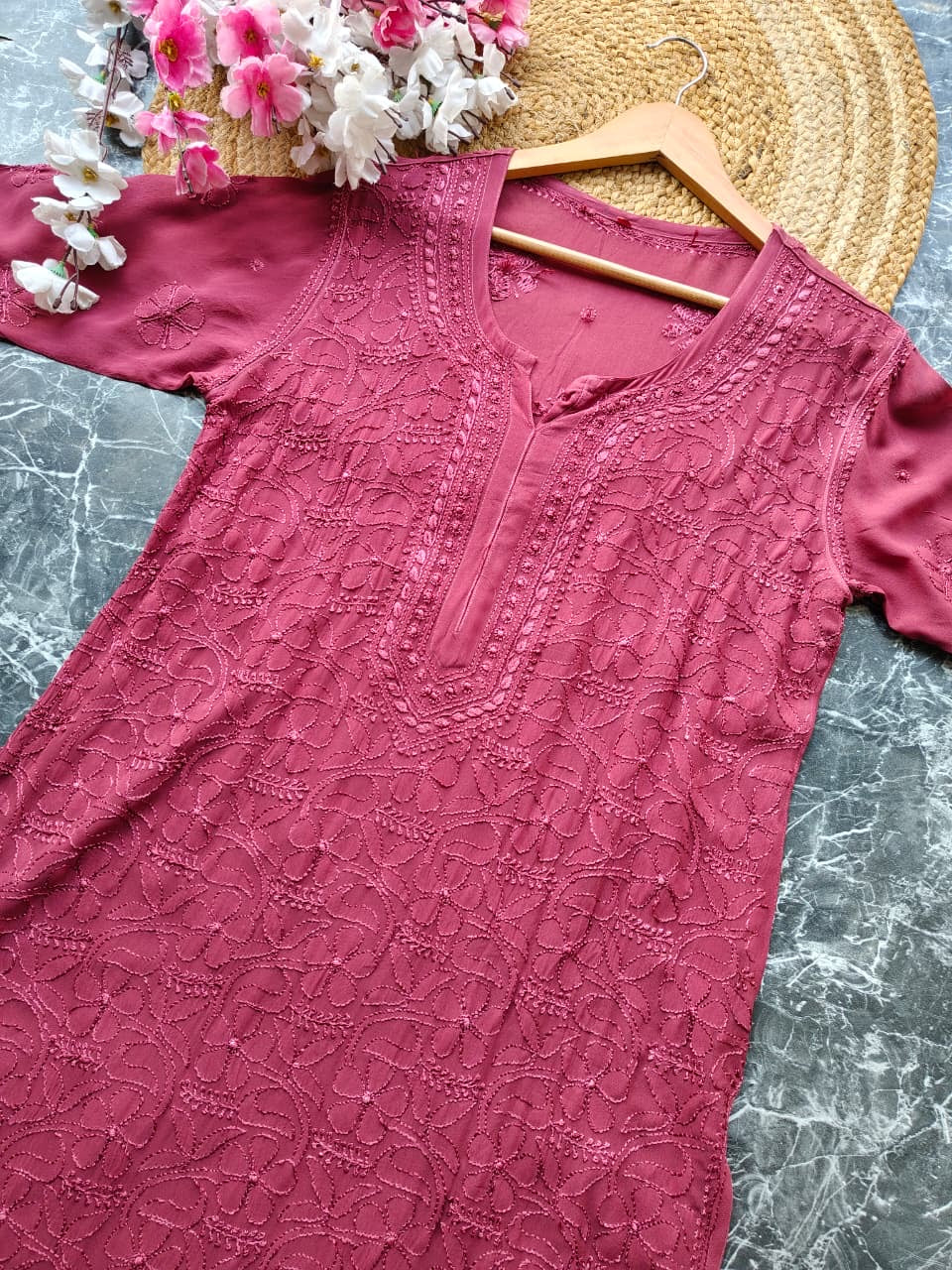 Premium viscose kurti With resham jaal allover work