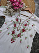 Designer white kurta with dual colour thread fine chikankari work