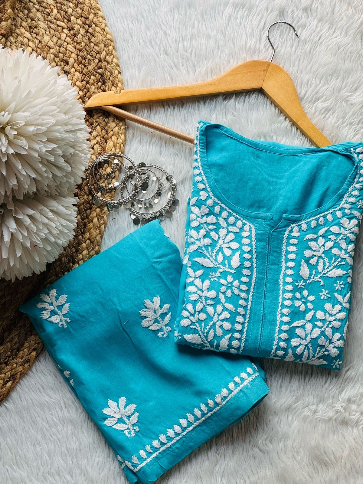 Premium rayon Crafted With Hand white embroidery combo